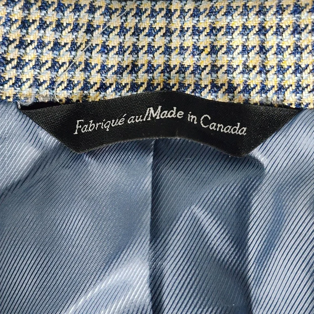 Samuelsohn‎ Mens 40R Silk Wool Houndstooth Sport Coat Blazer Blue & Tan EUC